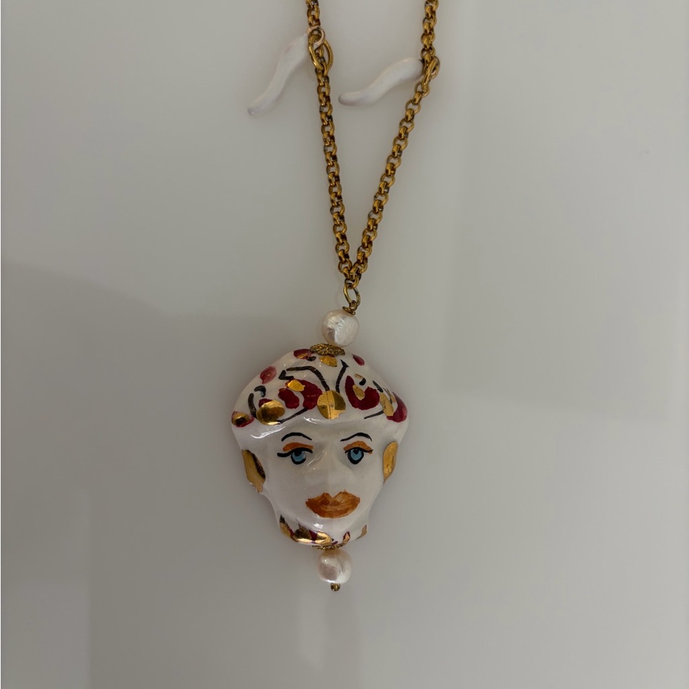 Lingua Franca Gold and Red Face Pendant Necklace